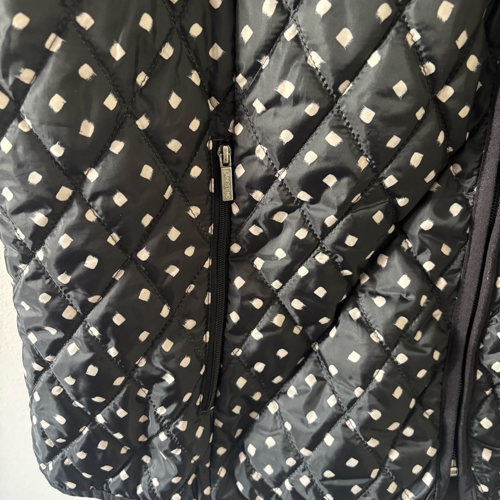 Lands' End Black Quilted Jacket with‎ Cream Dot Pattern - Picture 8 of 9